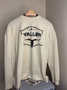 Amazon Cream Vallen Graphic Crewneck Sweater with Black and Leopard Accents